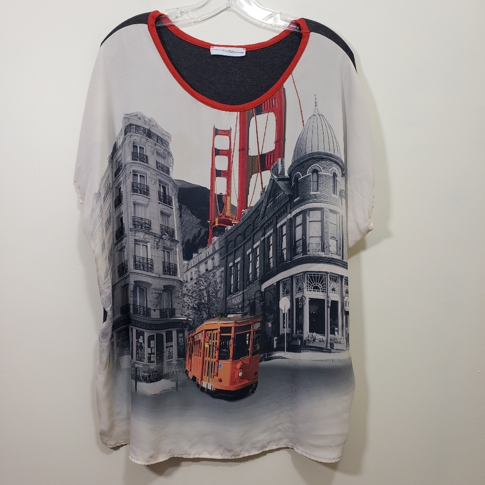 Yuni Los Angeles Womens Top‎ San Francisco Graphic Print Dolman Sleeve Tee 3X
